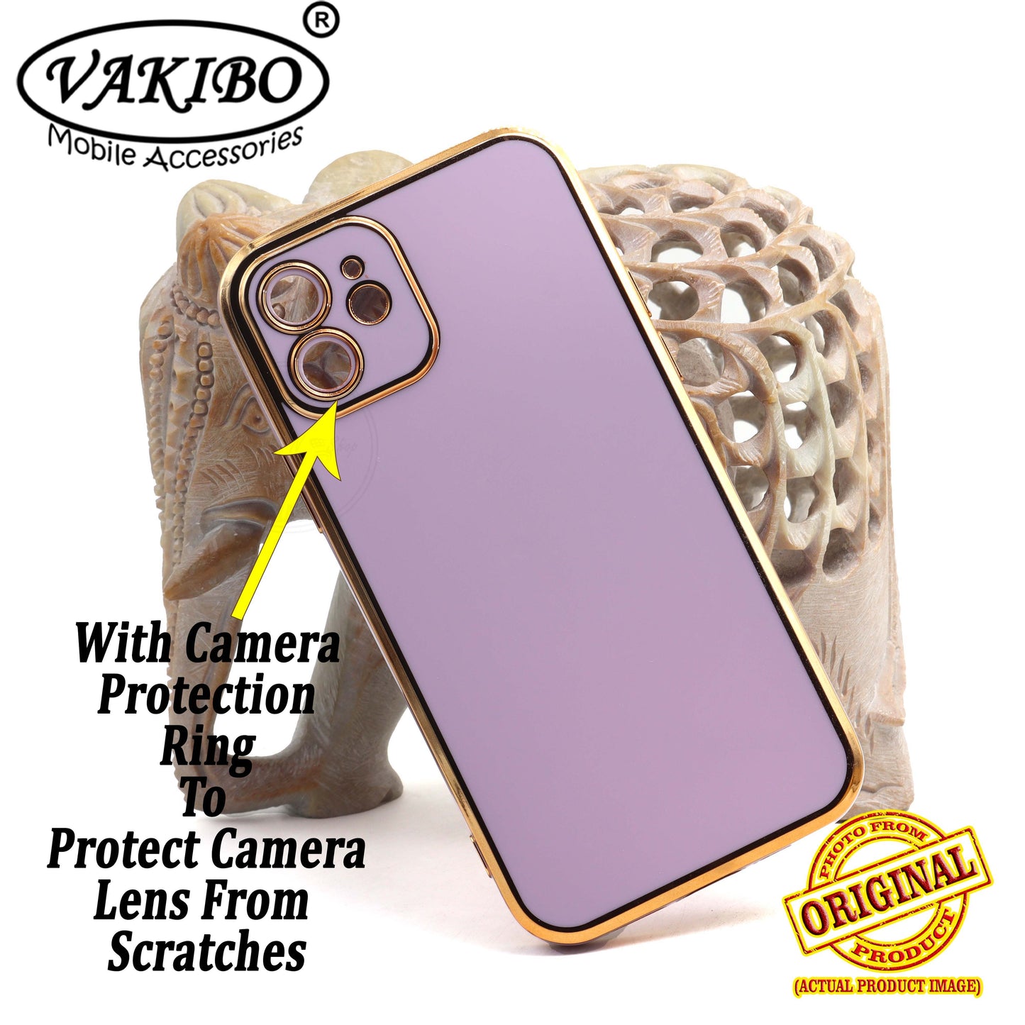 VAKIBO Golden Chrome Border Purple Coloured Soft TPU Back Cover Case With Camera Protection Suitable for iPhone 12