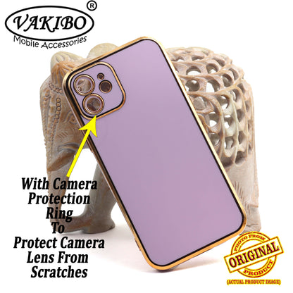 VAKIBO Golden Chrome Border Purple Coloured Soft TPU Back Cover Case With Camera Protection Suitable for iPhone 12