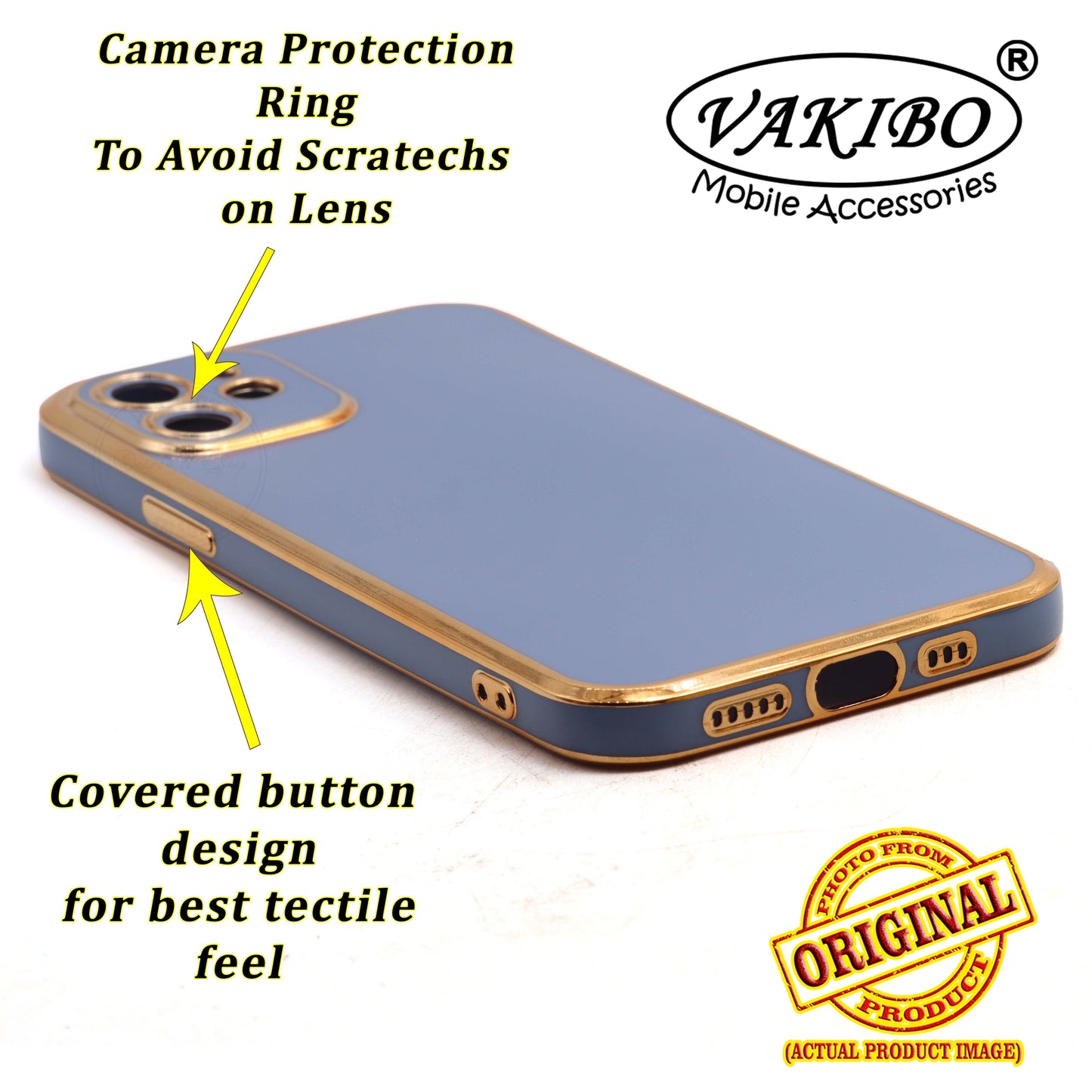 VAKIBO Golden Chrome Border Steel Blue Coloured Soft TPU Back Cover Case With Camera Protection Suitable for iPhone 12