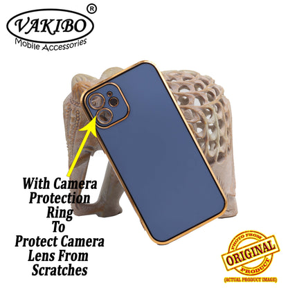 VAKIBO Golden Chrome Border Steel Blue Coloured Soft TPU Back Cover Case With Camera Protection Suitable for iPhone 12