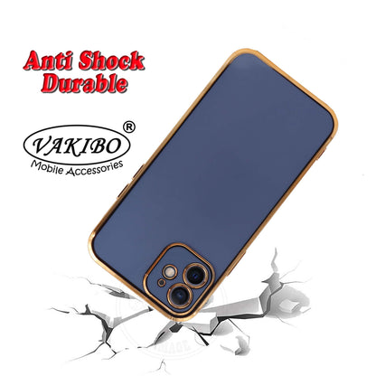 VAKIBO Golden Chrome Border Steel Blue Coloured Soft TPU Back Cover Case With Camera Protection Suitable for iPhone 12