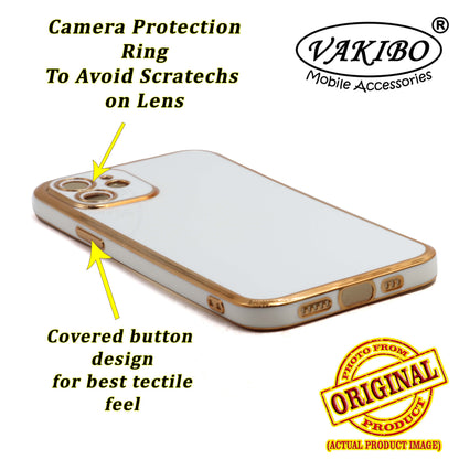 VAKIBO Golden Chrome Border White Coloured Soft TPU Back Cover Case With Camera Protection Suitable for iPhone 12