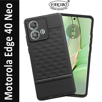VAKIBO Parallax Design Black Coloured Soft TPU Rubber Back Cover Case With Camera Protection Ring Suitable for Moto Edge 40 Neo
