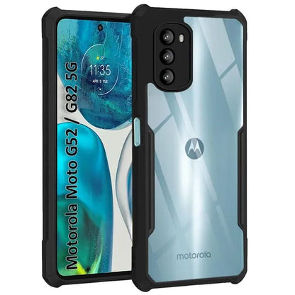 VAKIBO Best Selling Black and Transparent Back Cover Case Made With Soft TPU and Acrylic With 4 Corner and Camera Protection Suitable for Moto G52
