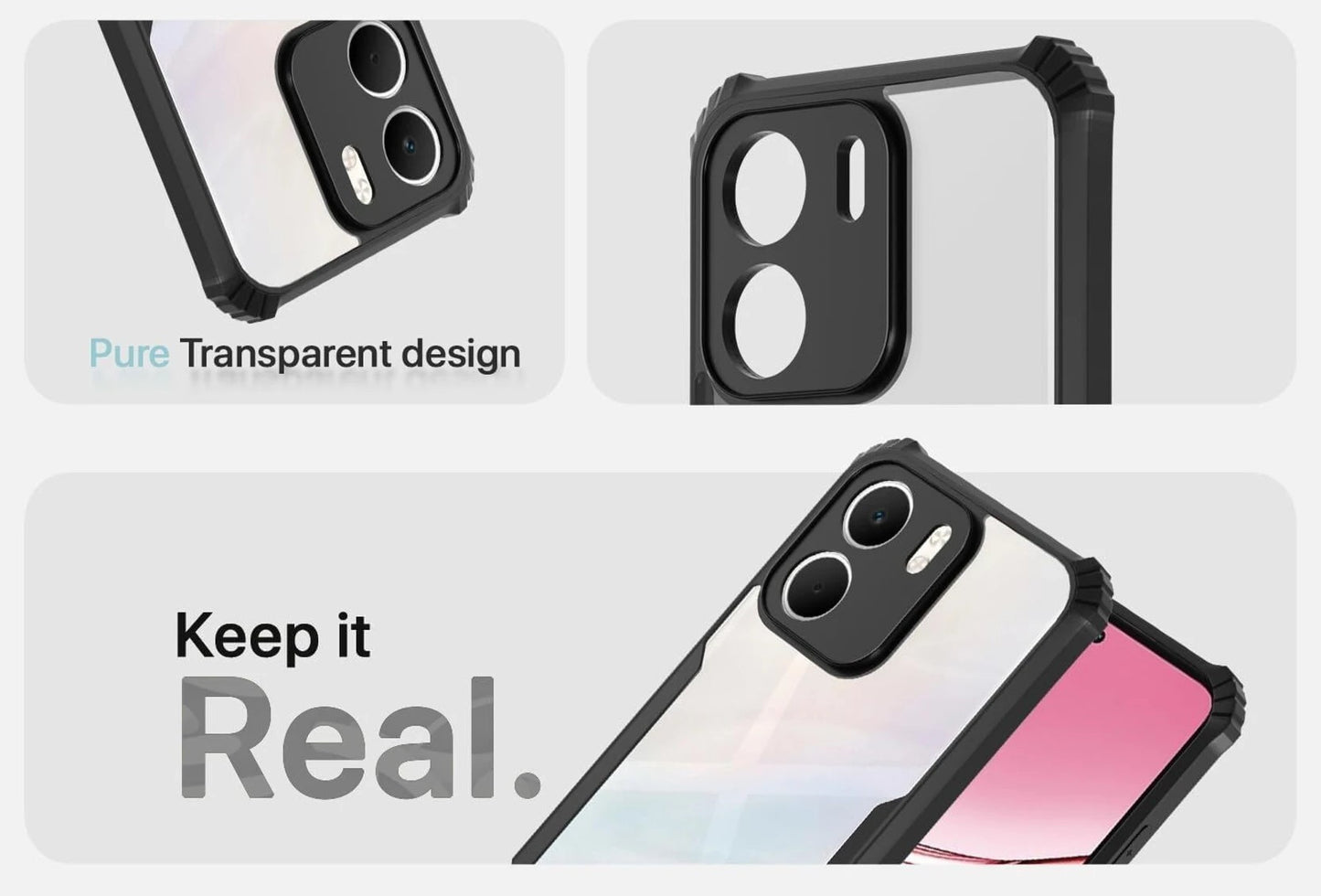 VAKIBO Best Selling Black and Transparent Coloured Made With Soft TPU and Acrylic Back Cover Case With 4 Corner and Camera Protection Suitable for Oppo A5x 4G/5G