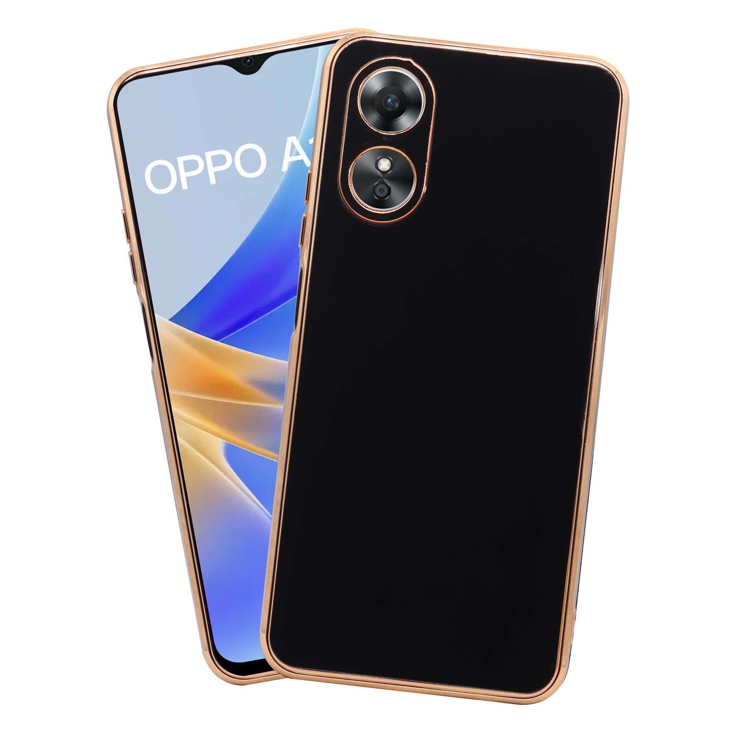VAKIBO Golden Chrome Border Black Coloured Soft TPU Back Cover Case With Camera Protection Suitable for OPPO A17