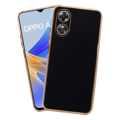 VAKIBO Golden Chrome Border Black Coloured Soft TPU Back Cover Case With Camera Protection Suitable for OPPO A17