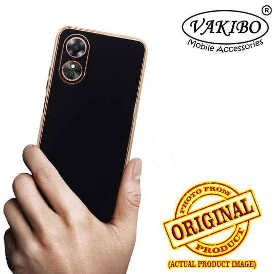VAKIBO Golden Chrome Border Black Coloured Soft TPU Back Cover Case With Camera Protection Suitable for OPPO A17