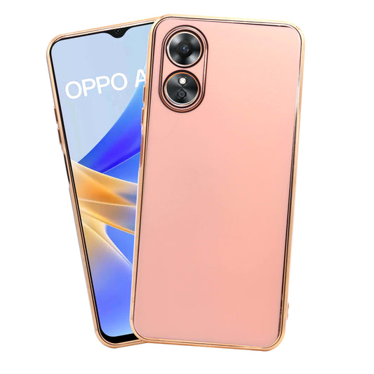VAKIBO Golden Chrome Border Peach Coloured Soft TPU Back Cover Case With Camera Protection Suitable for OPPO A17