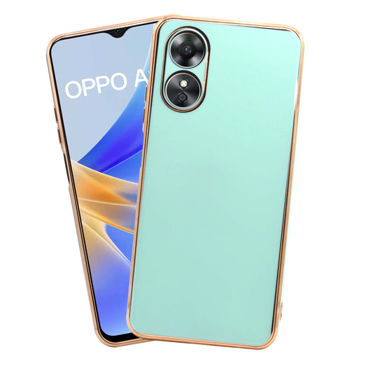 VAKIBO Golden Chrome Border Pista Coloured Soft TPU Back Cover Case With Camera Protection Suitable for OPPO A17