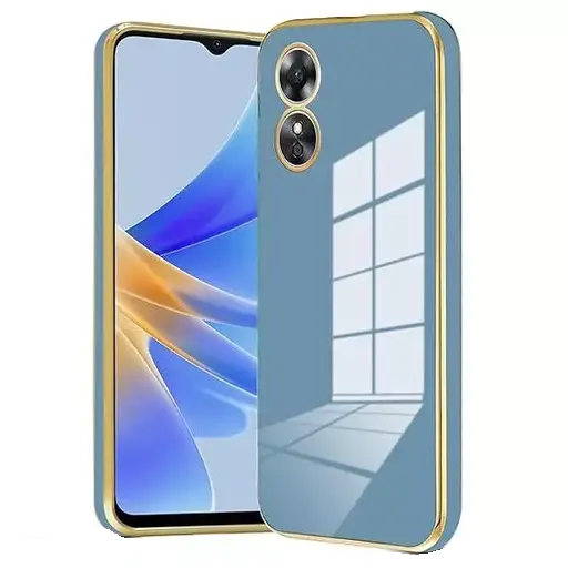 VAKIBO Golden Chrome Border Steel Blue Coloured Soft TPU Back Cover Case With Camera Protection Suitable for Oppo A17