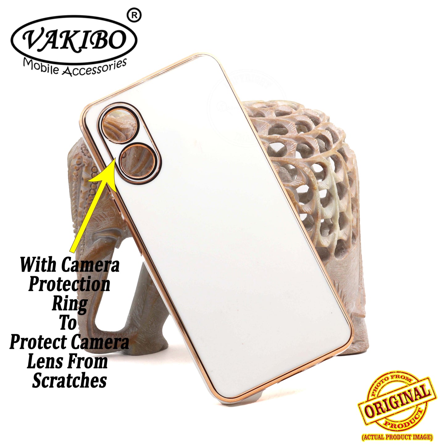 VAKIBO Golden Chrome Border White Coloured Soft TPU Back Cover Case With Camera Protection Suitable for OPPO A17