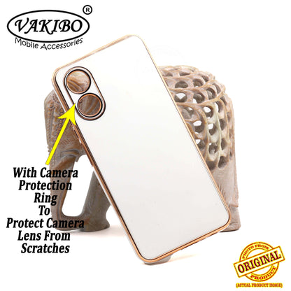 VAKIBO Golden Chrome Border White Coloured Soft TPU Back Cover Case With Camera Protection Suitable for OPPO A17