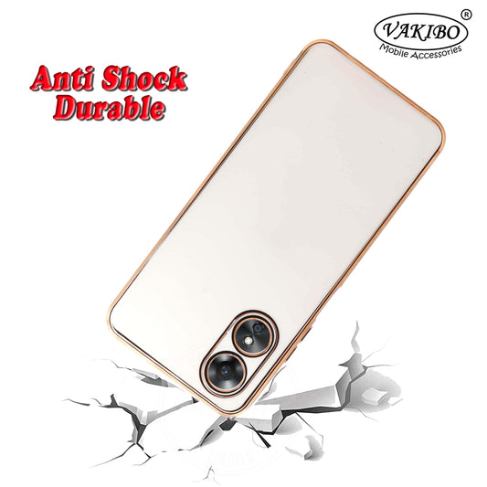 VAKIBO Golden Chrome Border White Coloured Soft TPU Back Cover Case With Camera Protection Suitable for OPPO A17