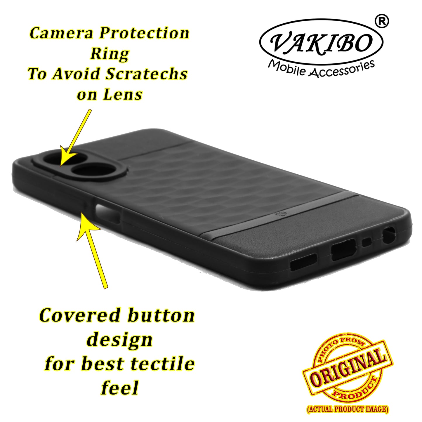 VAKIBO Parallax Design Black Coloured Soft TPU Rubber Back Cover Case With Camera Protection Ring Suitable for Oppo A18
