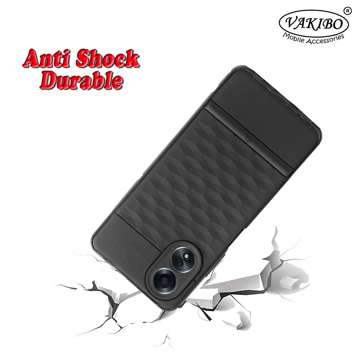 VAKIBO Parallax Design Black Coloured Soft TPU Rubber Back Cover Case With Camera Protection Ring Suitable for Oppo A18