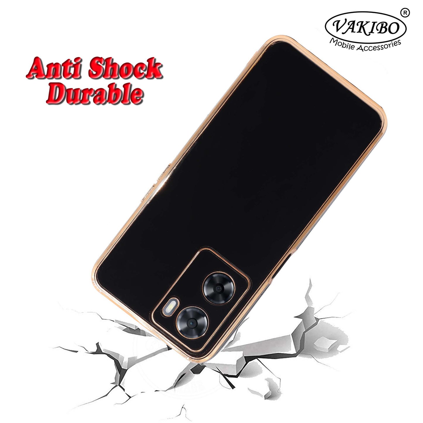 VAKIBO Golden Chrome Border Black Coloured Soft TPU Back Cover Case With Camera Protection Suitable for Oppo A57e