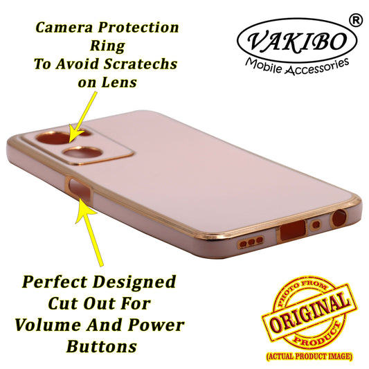 VAKIBO Golden Chrome Border Peach Coloured Soft TPU Back Cover Case With Camera Protection Suitable for Oppo A57e
