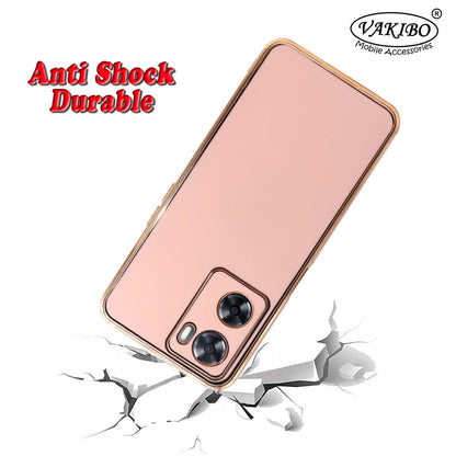 VAKIBO Golden Chrome Border Peach Coloured Soft TPU Back Cover Case With Camera Protection Suitable for Oppo A57e