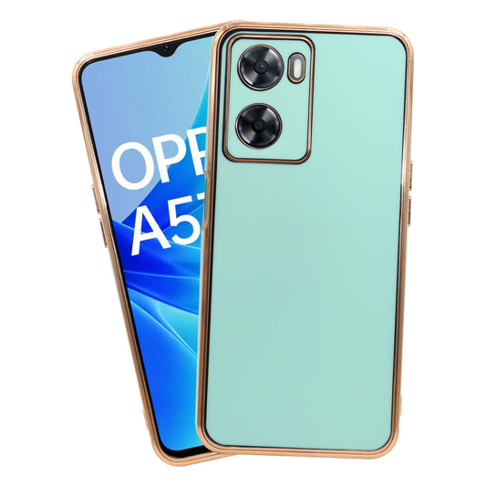 VAKIBO Golden Chrome Border Pista Green Coloured Soft TPU Back Cover Case With Camera Protection Suitable for Oppo A57e