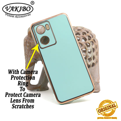 VAKIBO Golden Chrome Border Pista Green Coloured Soft TPU Back Cover Case With Camera Protection Suitable for Oppo A57e
