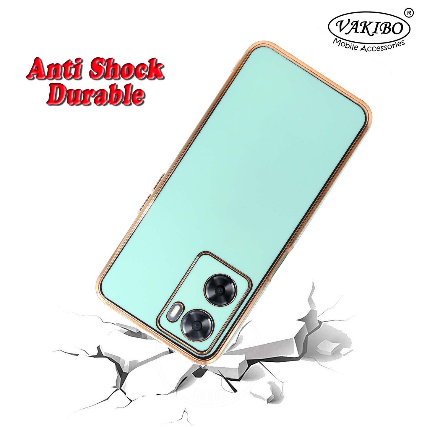 VAKIBO Golden Chrome Border Pista Green Coloured Soft TPU Back Cover Case With Camera Protection Suitable for Oppo A57e