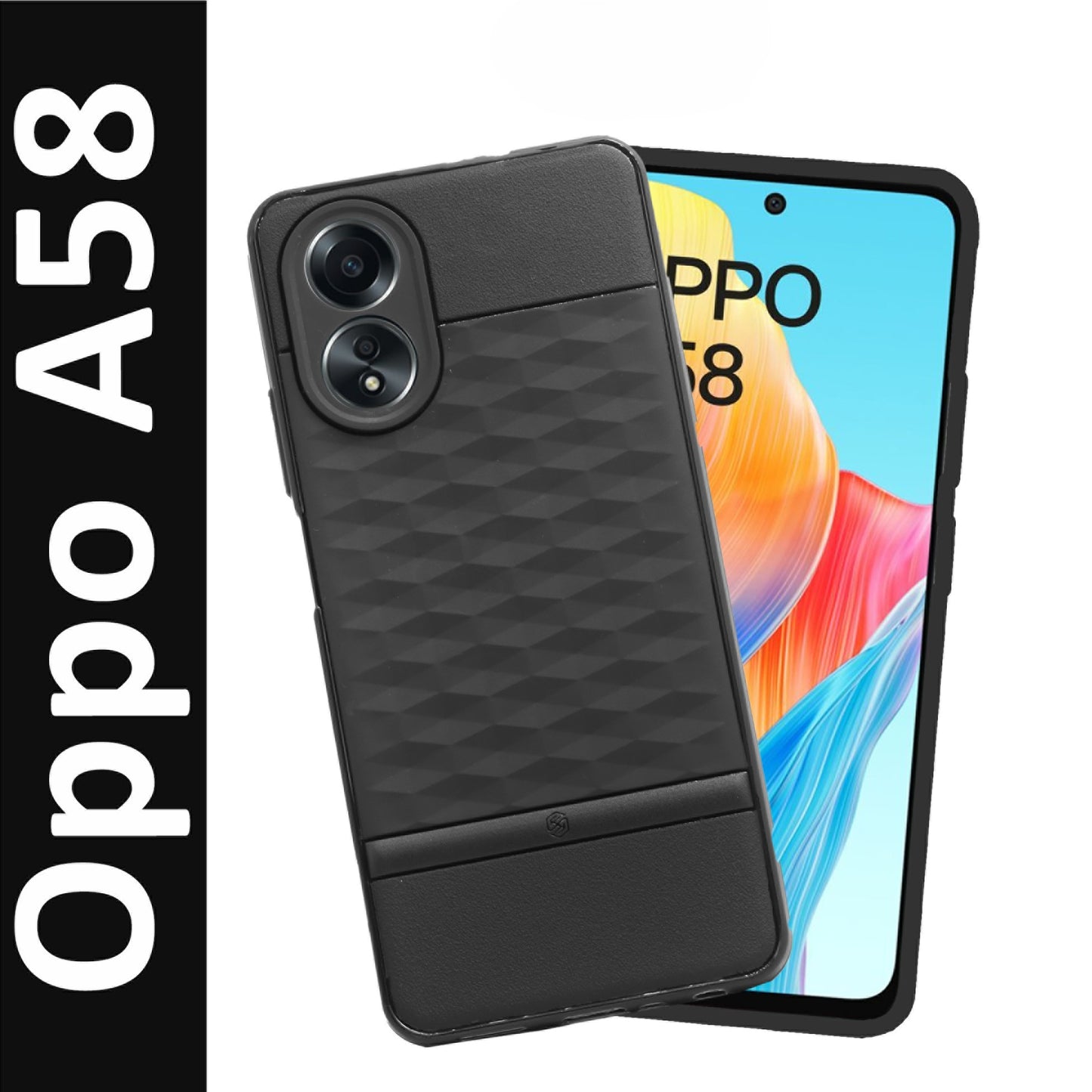 VAKIBO Parallax Design Black Coloured Soft TPU Rubber Back Cover Case With Camera Protection Ring Suitable for Oppo A58 4G