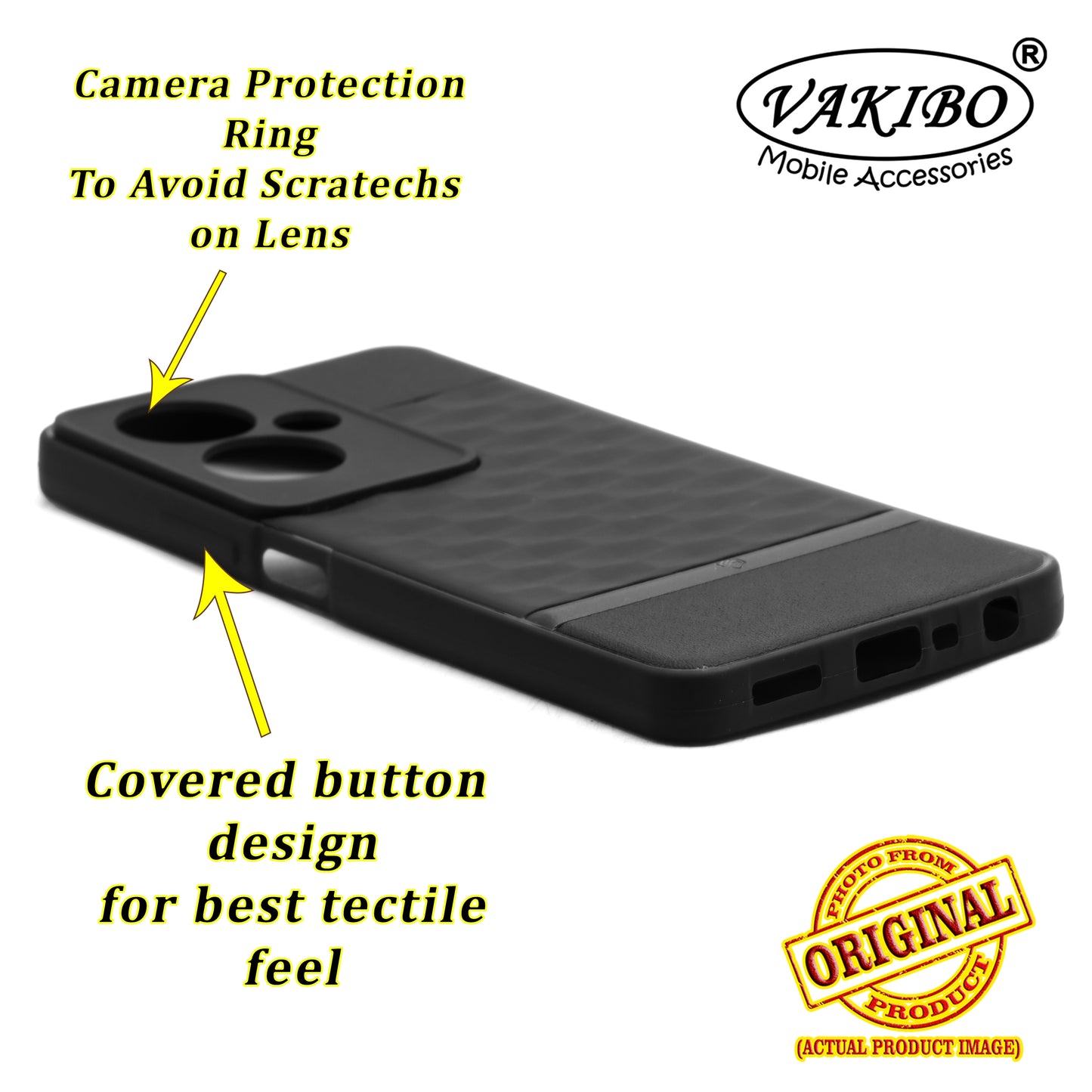 VAKIBO Parallax Design Black Coloured Soft TPU Rubber Back Cover Case With Camera Protection Ring Suitable for Oppo A79 5G