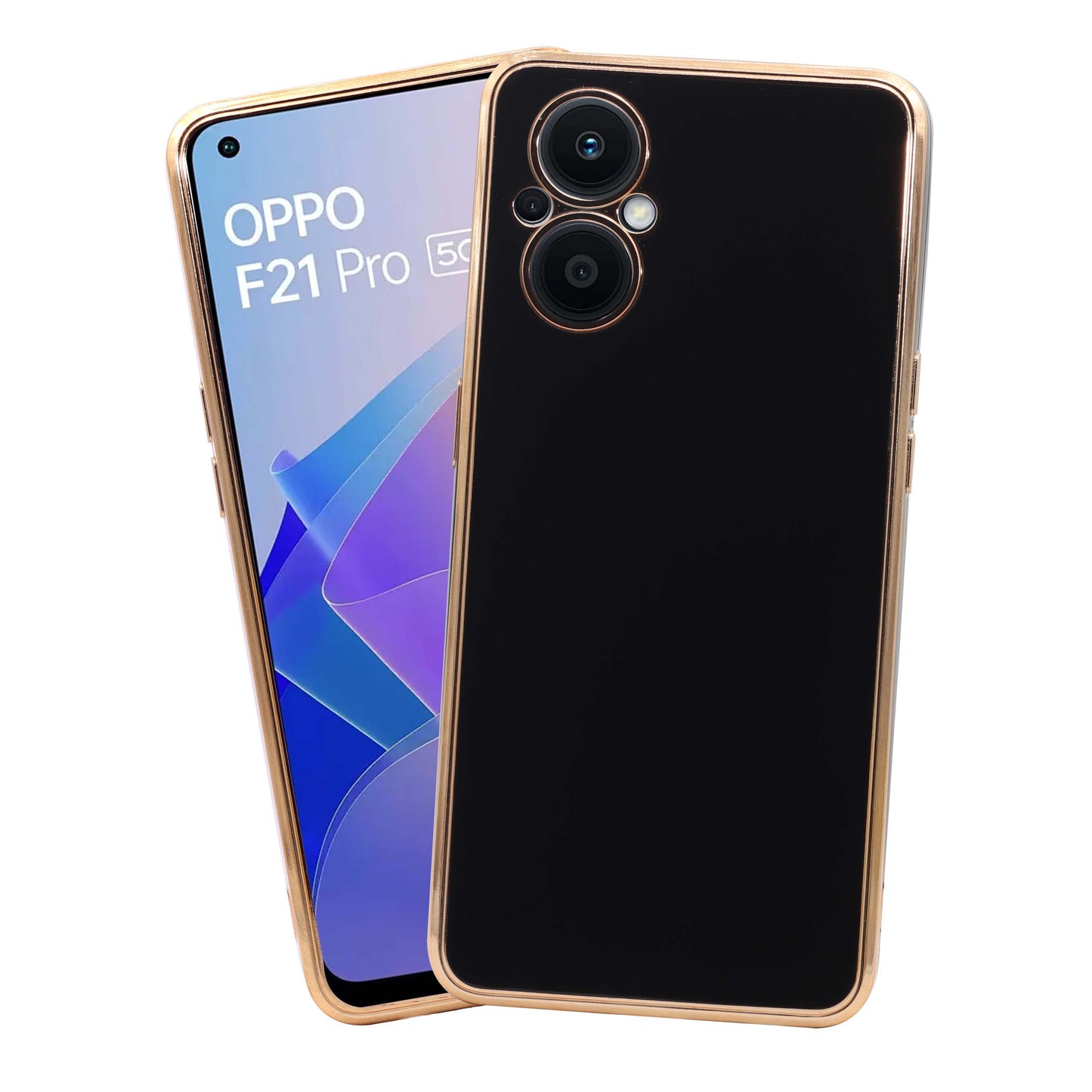 VAKIBO Golden Chrome Border Black Coloured Soft TPU Back Cover Case With Camera Protection Suitable for Oppo F21 Pro