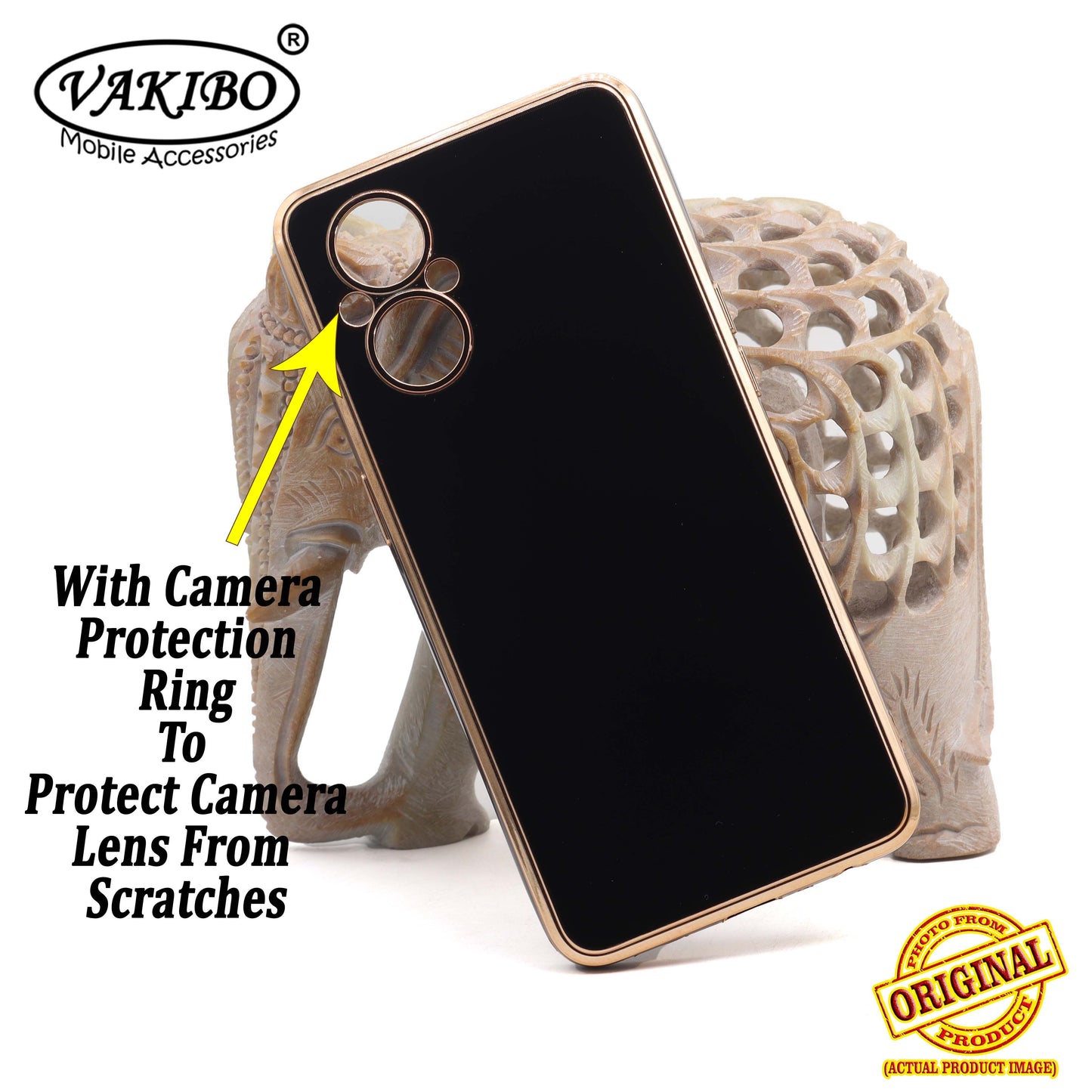 VAKIBO Golden Chrome Border Black Coloured Soft TPU Back Cover Case With Camera Protection Suitable for Oppo F21 Pro