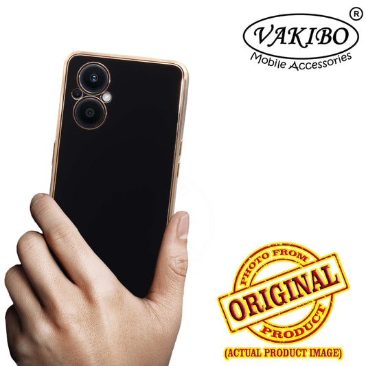 VAKIBO Golden Chrome Border Black Coloured Soft TPU Back Cover Case With Camera Protection Suitable for Oppo F21 Pro
