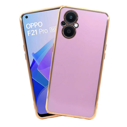 VAKIBO Golden Chrome Border Purple Coloured Soft TPU Back Cover Case With Camera Protection Suitable for Oppo Reno 7Z