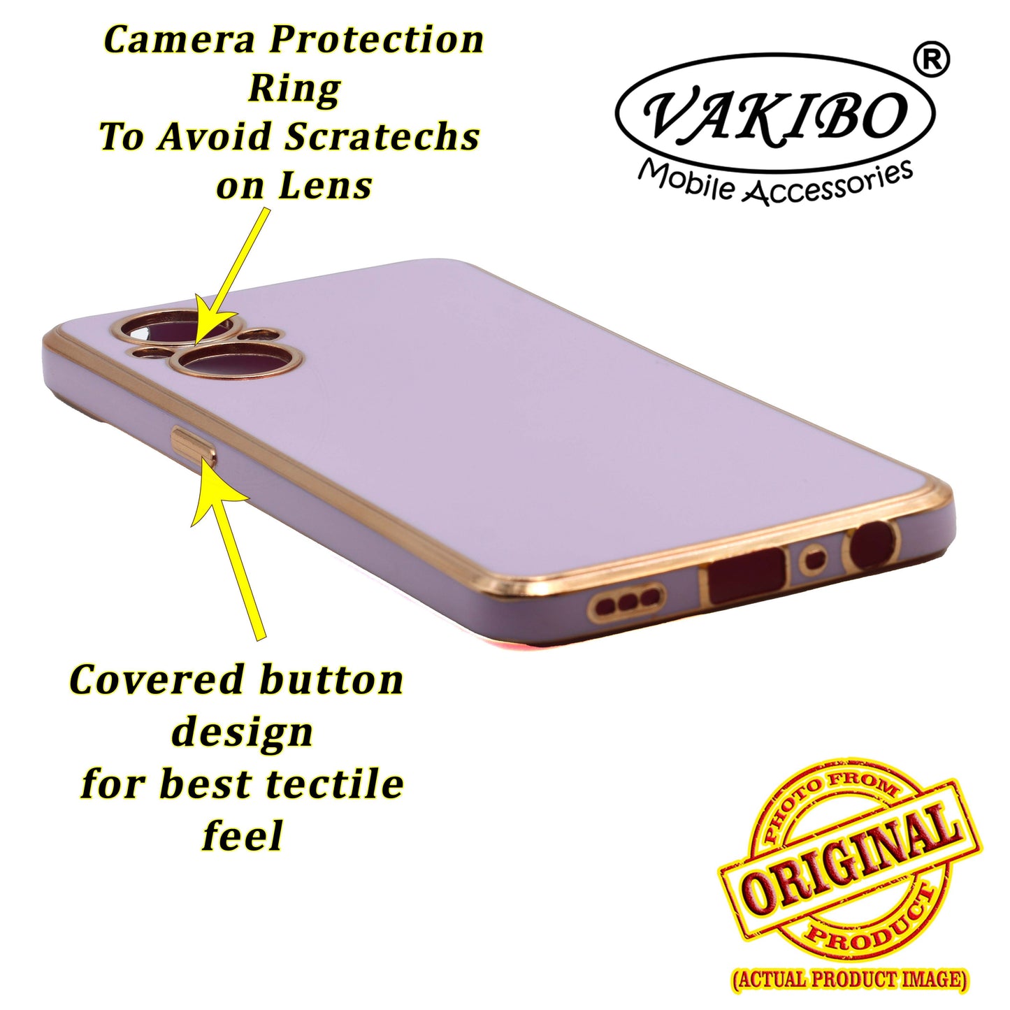 VAKIBO Golden Chrome Border Purple Coloured Soft TPU Back Cover Case With Camera Protection Suitable for Oppo F21 Pro