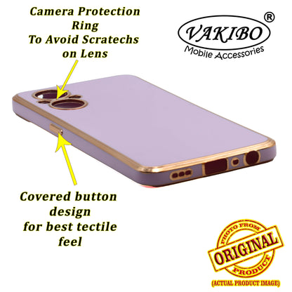 VAKIBO Golden Chrome Border Purple Coloured Soft TPU Back Cover Case With Camera Protection Suitable for Oppo F21 Pro