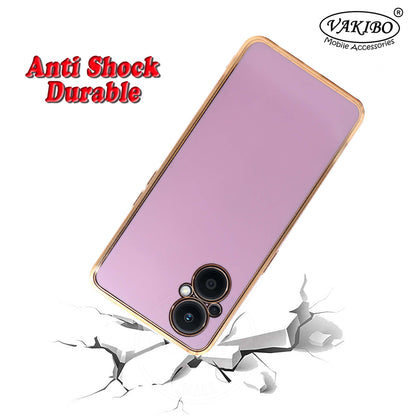VAKIBO Golden Chrome Border Purple Coloured Soft TPU Back Cover Case With Camera Protection Suitable for Oppo Reno 7Z