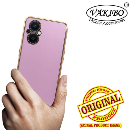 VAKIBO Golden Chrome Border Purple Coloured Soft TPU Back Cover Case With Camera Protection Suitable for Oppo F21 Pro