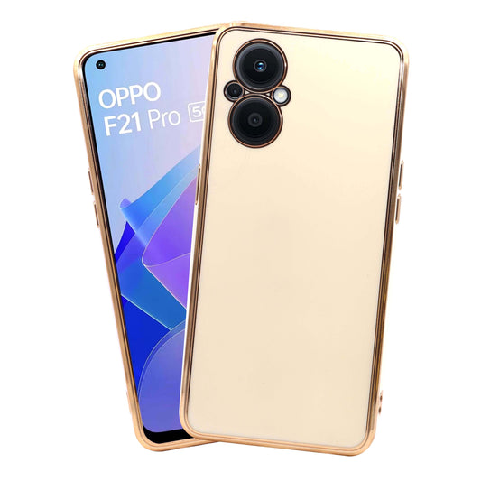 VAKIBO Golden Chrome Border White Coloured Soft TPU Back Cover Case With Camera Protection Suitable for Oppo F21 Pro