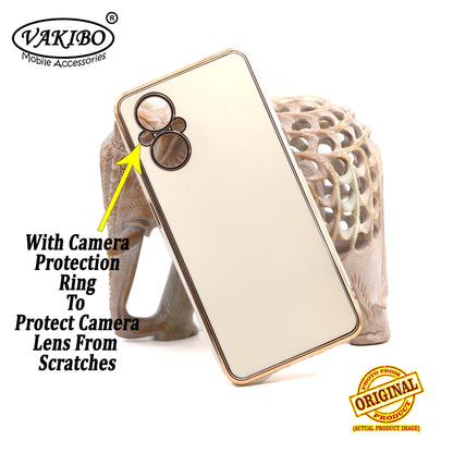 VAKIBO Golden Chrome Border White Coloured Soft TPU Back Cover Case With Camera Protection Suitable for Oppo Reno 7Z