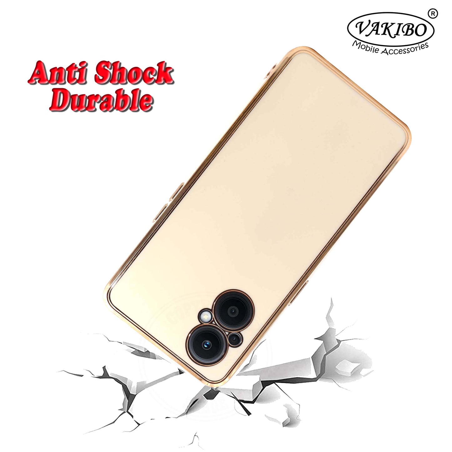 VAKIBO Golden Chrome Border White Coloured Soft TPU Back Cover Case With Camera Protection Suitable for Oppo F21s Pro