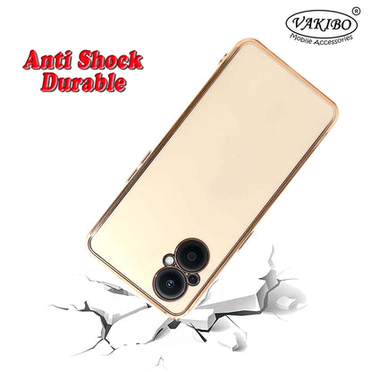 VAKIBO Golden Chrome Border White Coloured Soft TPU Back Cover Case With Camera Protection Suitable for Oppo F21s Pro
