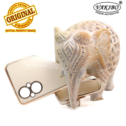 VAKIBO Golden Chrome Border White Coloured Soft TPU Back Cover Case With Camera Protection Suitable for Oppo F21 Pro