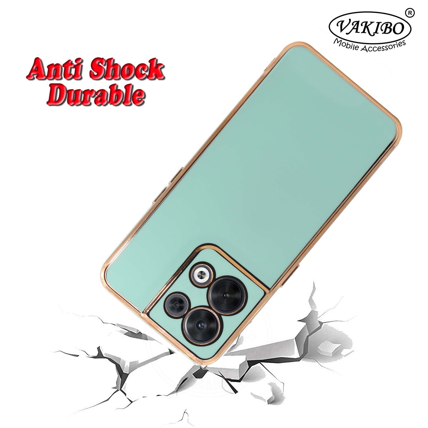 VAKIBO Golden Chrome Border Pista Coloured Soft TPU Back Cover Case With Camera Protection Suitable for Oppo Reno 8
