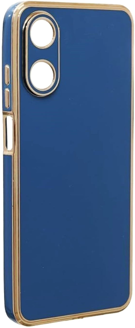 VAKIBO Golden Chrome Border Dark Blue Coloured Soft TPU Back Cover Case With Camera Protection Suitable for Oppo A17