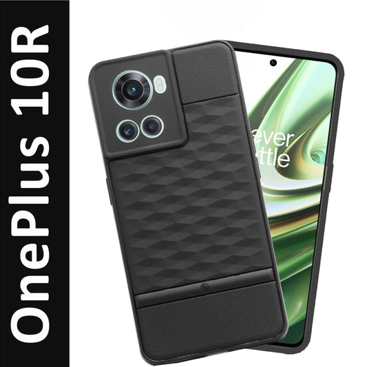 VAKIBO Parallax Design Black Coloured Soft TPU Rubber Back Cover Case With Camera Protection Ring Suitable for OnePlus 10R