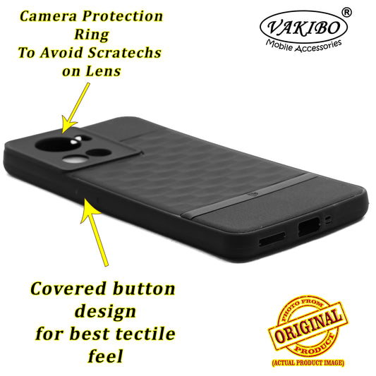 VAKIBO Parallax Design Black Coloured Soft TPU Rubber Back Cover Case With Camera Protection Ring Suitable for OnePlus 10R