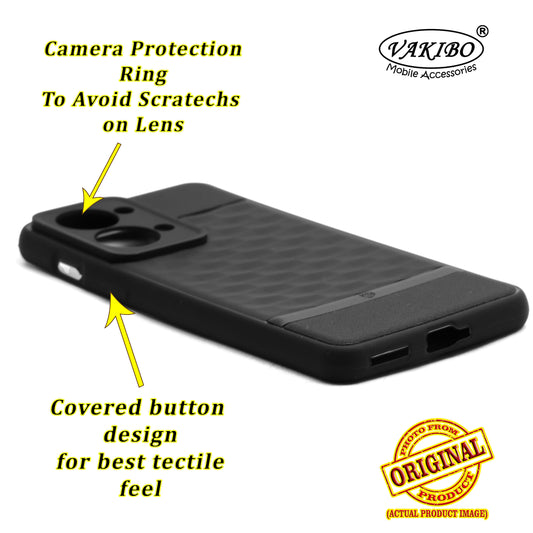 VAKIBO Parallax Design Black Coloured Soft TPU Rubber Back Cover Case With Camera Protection Ring Suitable for OnePlus Nord 2T