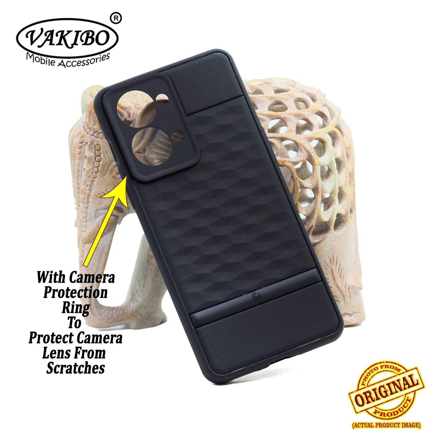 VAKIBO Parallax Design Black Coloured Soft TPU Rubber Back Cover Case With Camera Protection Ring Suitable for OnePlus Nord 2T
