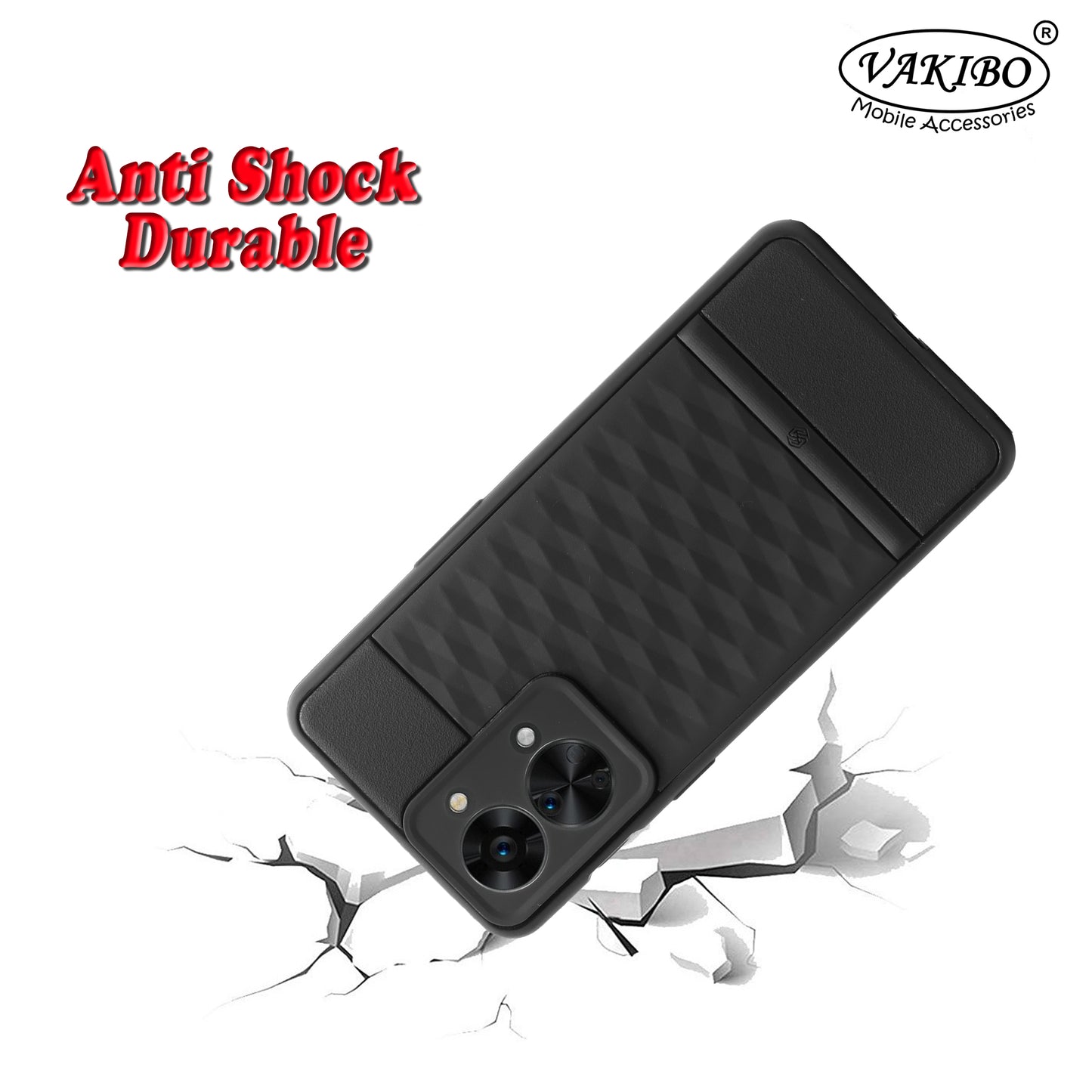 VAKIBO Parallax Design Black Coloured Soft TPU Rubber Back Cover Case With Camera Protection Ring Suitable for OnePlus Nord 2T