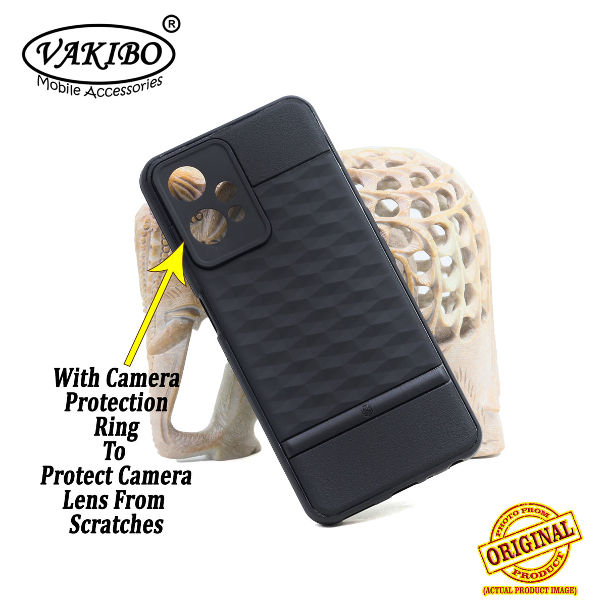 VAKIBO Parallax Design Black Coloured Soft TPU Rubber Back Cover Case With Camera Protection Ring Suitable for OnePlus Nord CE2 Lite