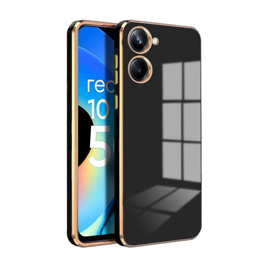 VAKIBO Golden Chrome Border Black Coloured Soft TPU Back Cover Case With Camera Protection Suitable for Realme 10 Pro